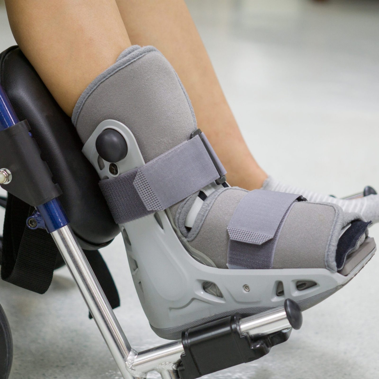 Orthopaedic Boot to a Patient. medical orthopedic concept.